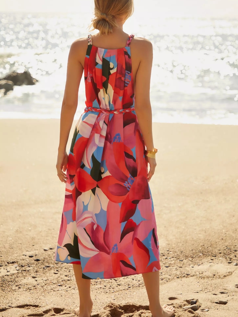 FARM Rio Color Festival Cover-Up Midi Dress Size S Braided Belt Resort Vacation - Picture 9 of 11